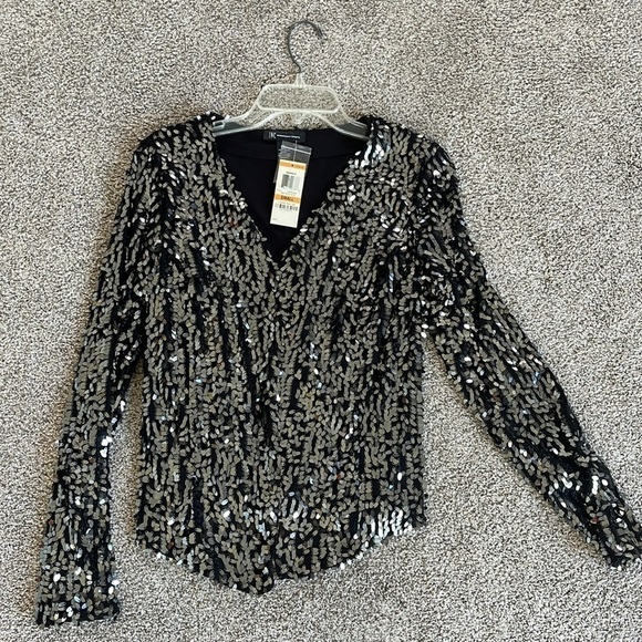 NWT Shiny Silver pallets on Black Cardigan S - Picture 3 of 5
